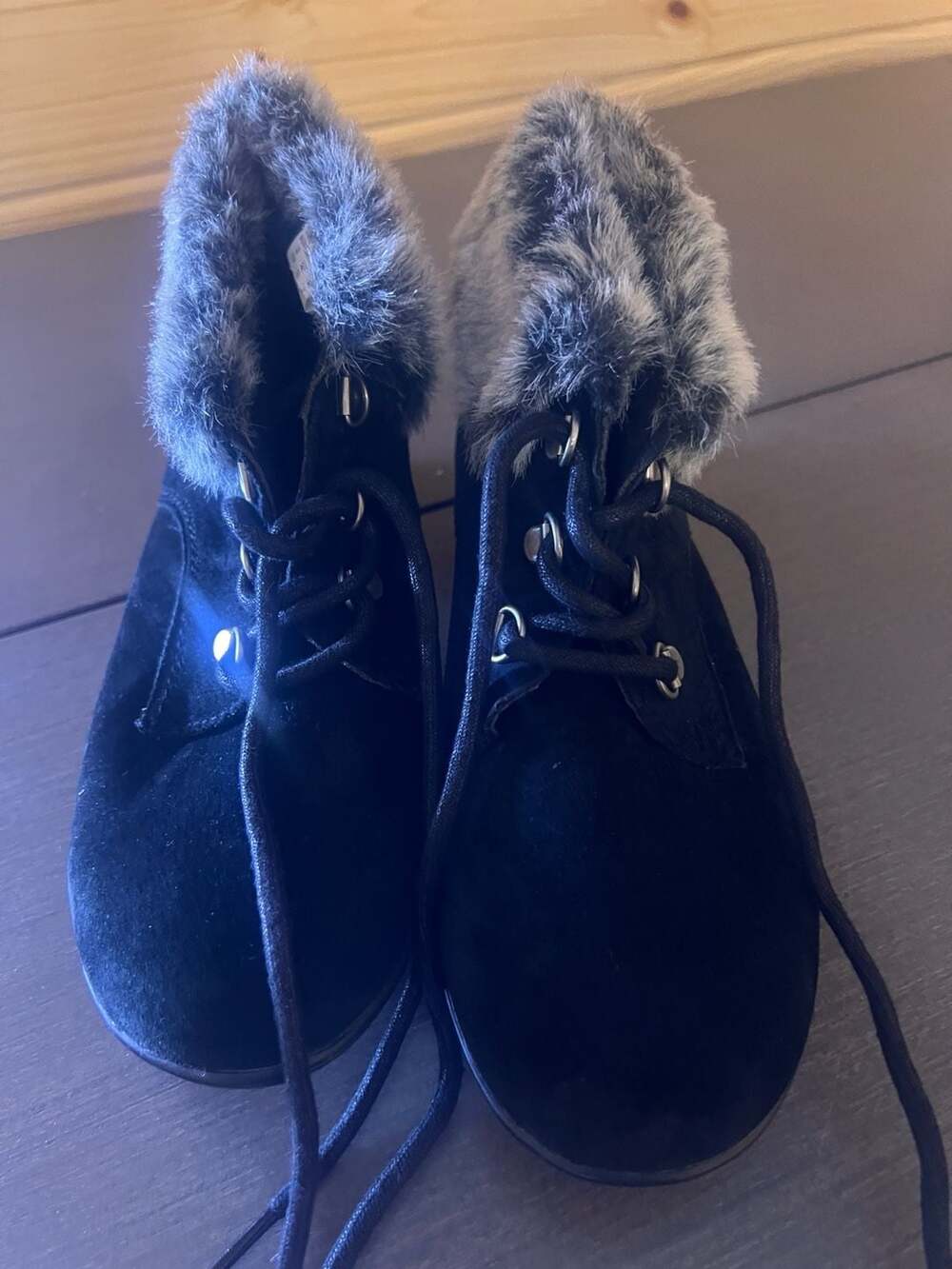 Cobbie Cuddlers Black Faux Fur Lace-Up Winter Booties